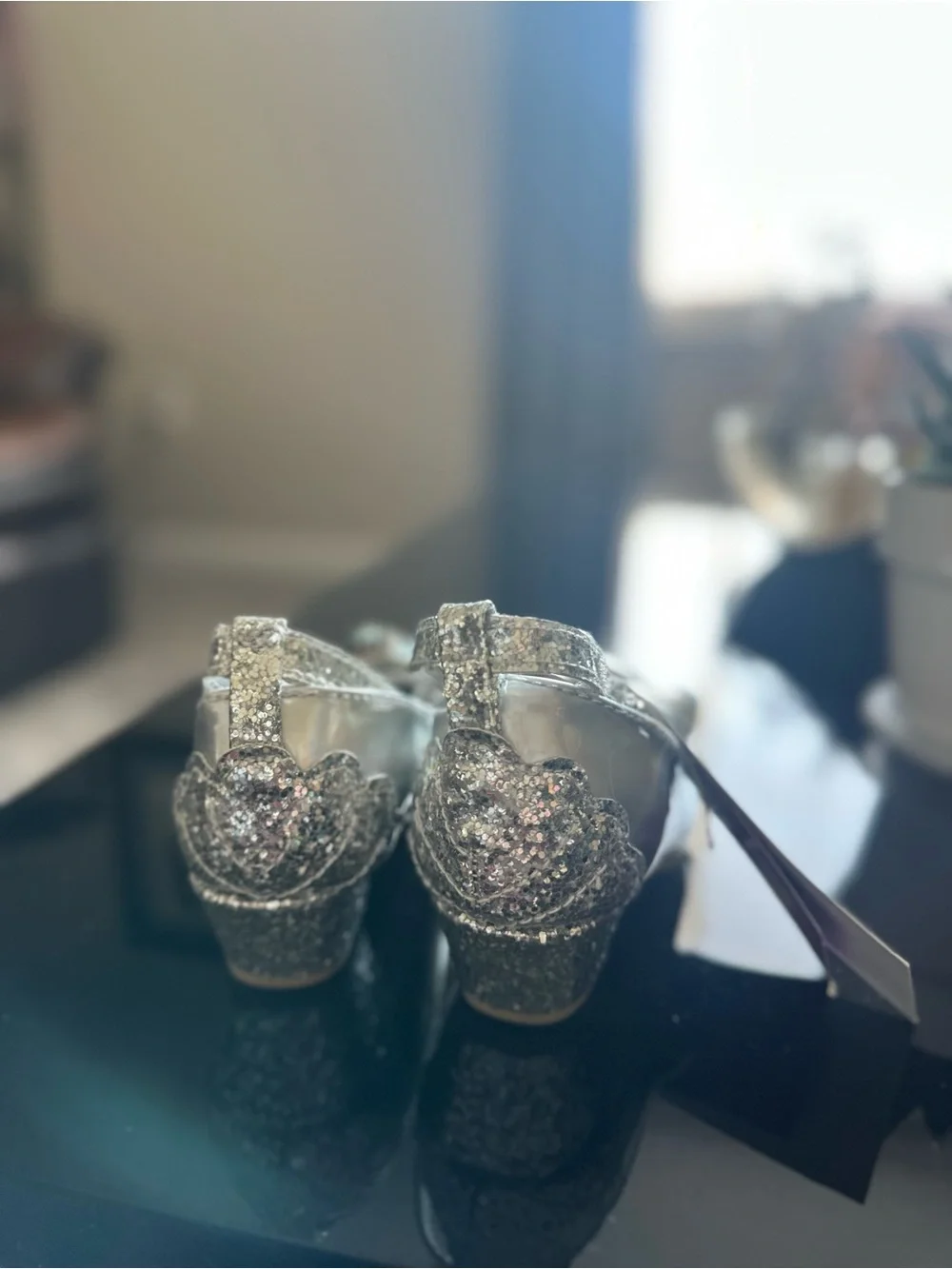 Disney Silver Glitter Ariel Bow Mary Jane Kids Shoes